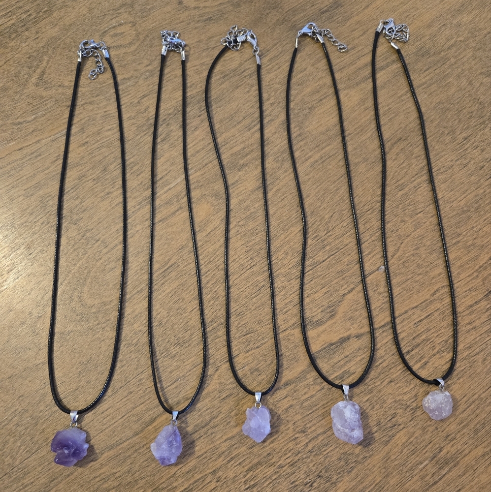 Raw Amethyst crystal necklaces